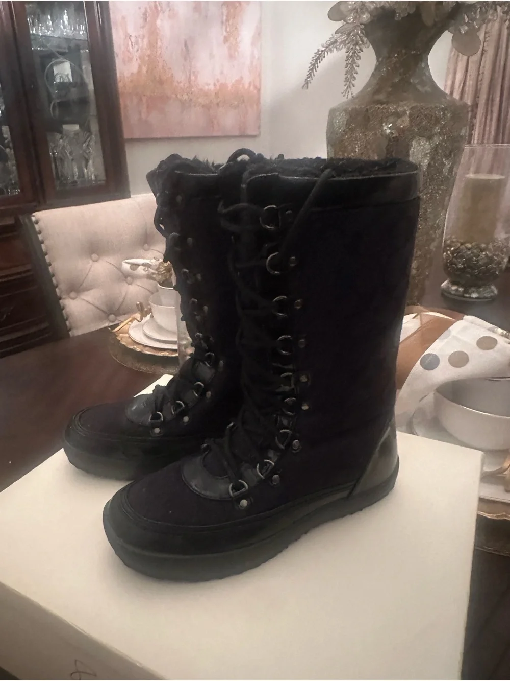 Slightly Worn Size 8 Women’s Black Quilted Lace-Up Winter Boots - Brand Coach